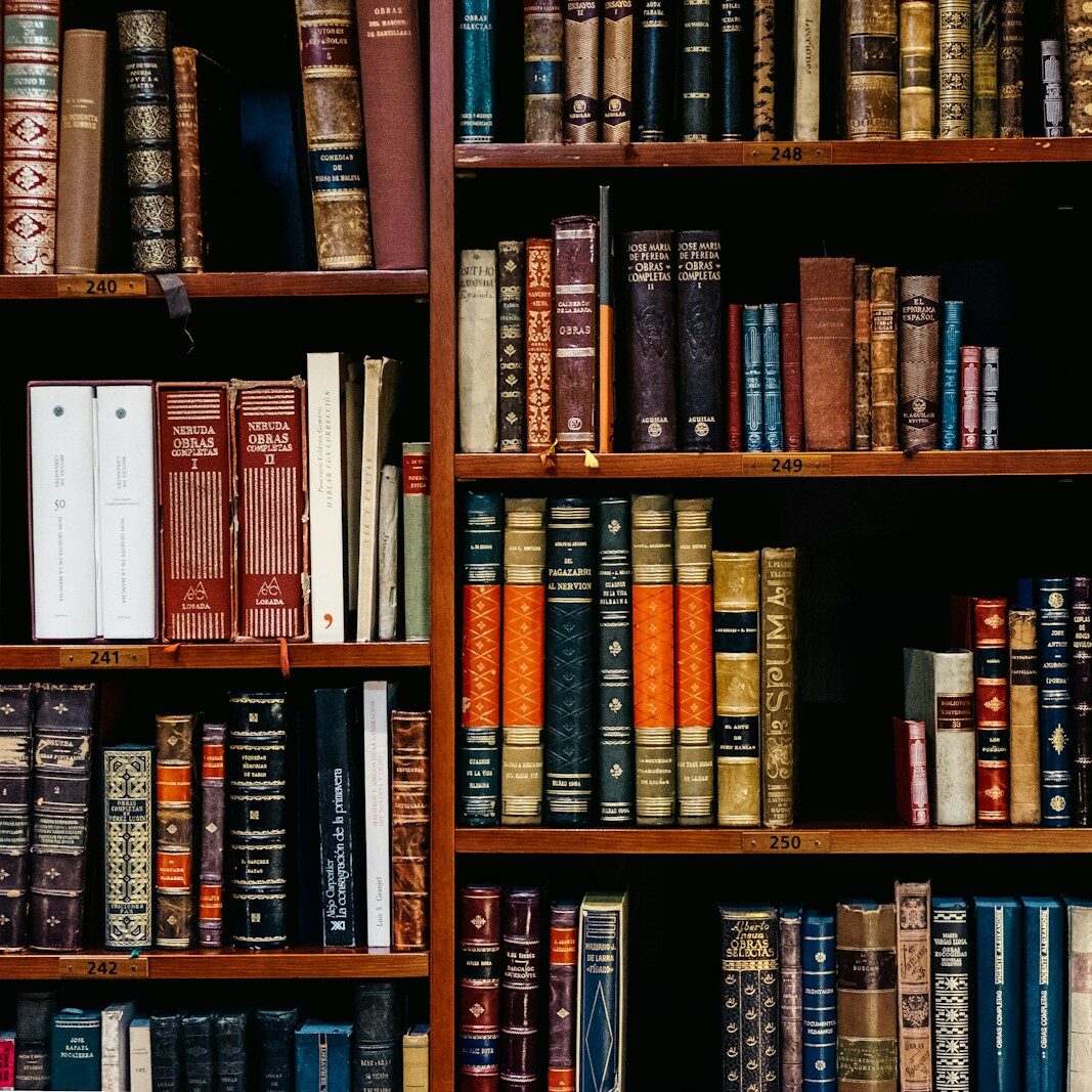 assorted-title of books piled in the shelves
